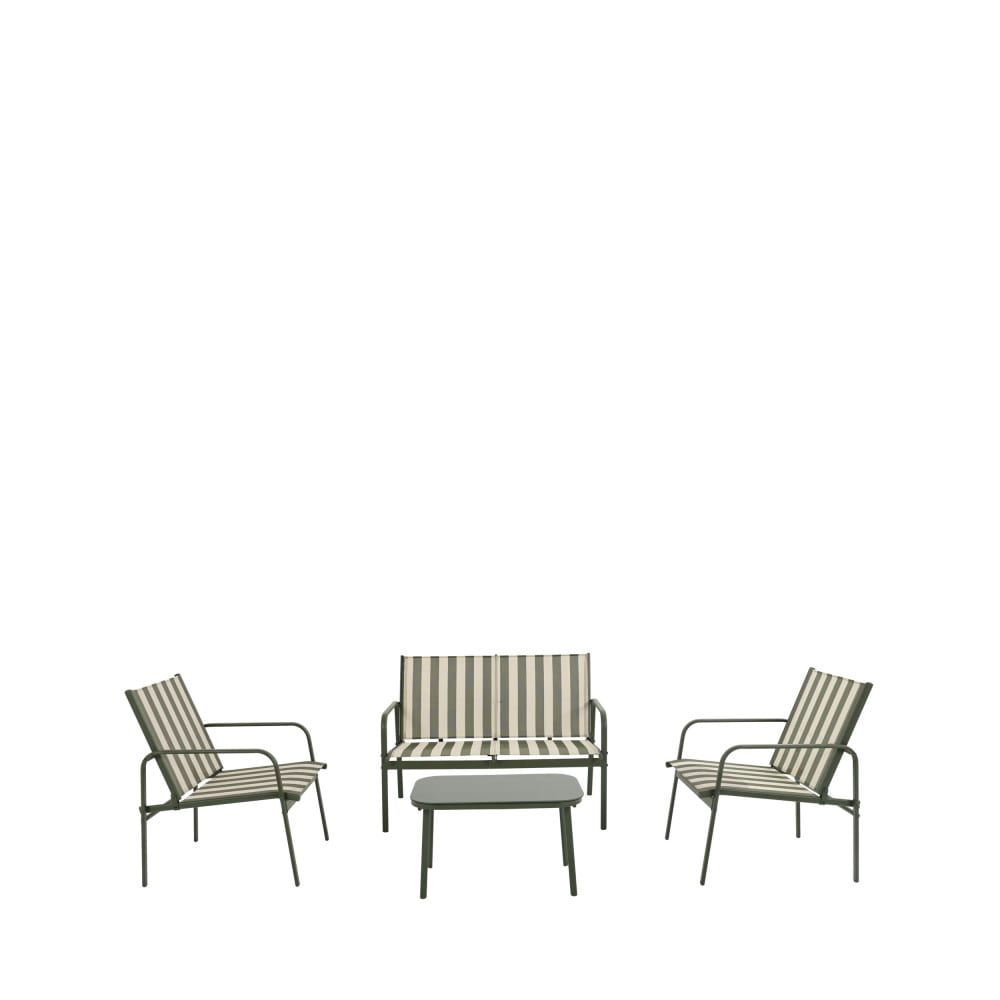 Salon de jardin 4 places à rayures acier traité/textilène Vert olive