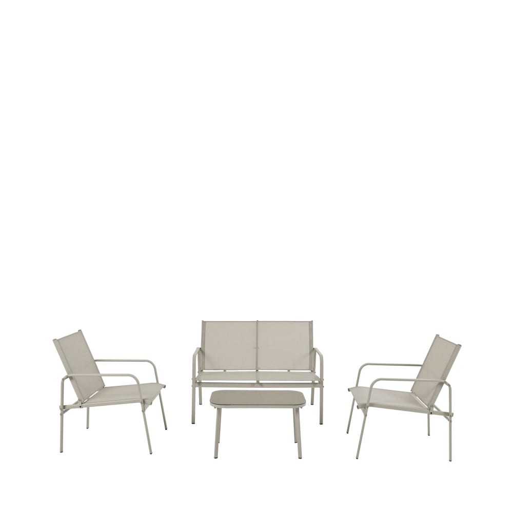 Salon de jardin 4 places en acier traité et textilène - Beige