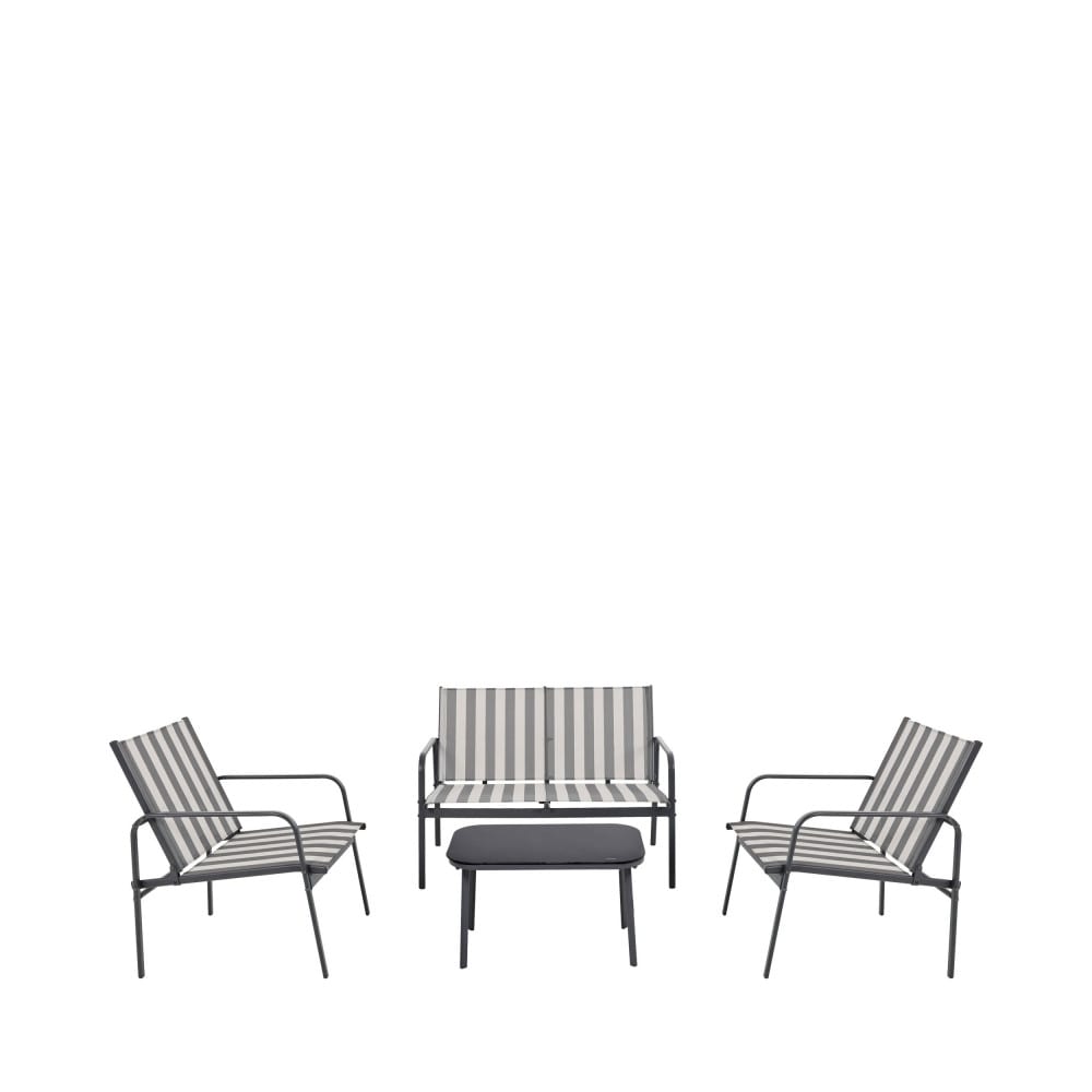 Salon de jardin 4 places à rayures acier traité/textilène - Gris foncé