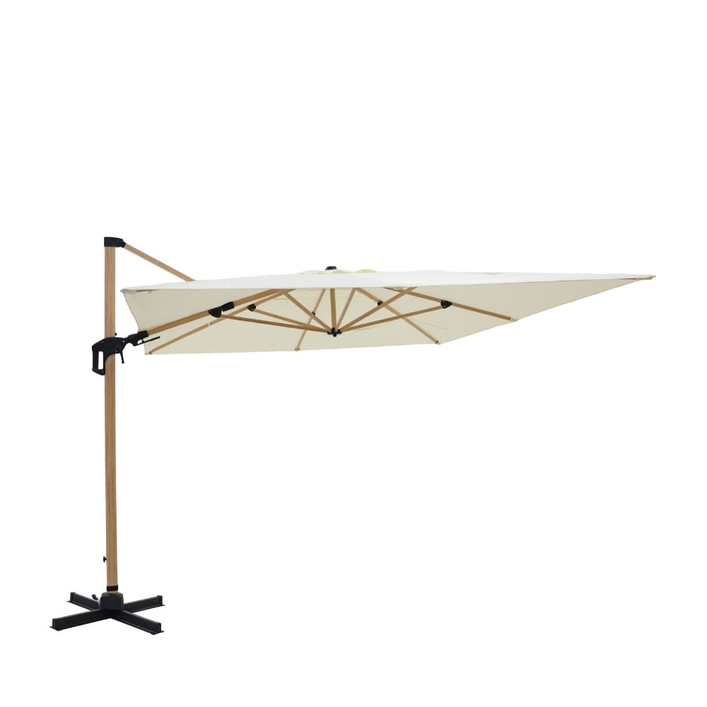 Parasol rectangulaire déporté en aluminium et effet bois 3x4m - Beige