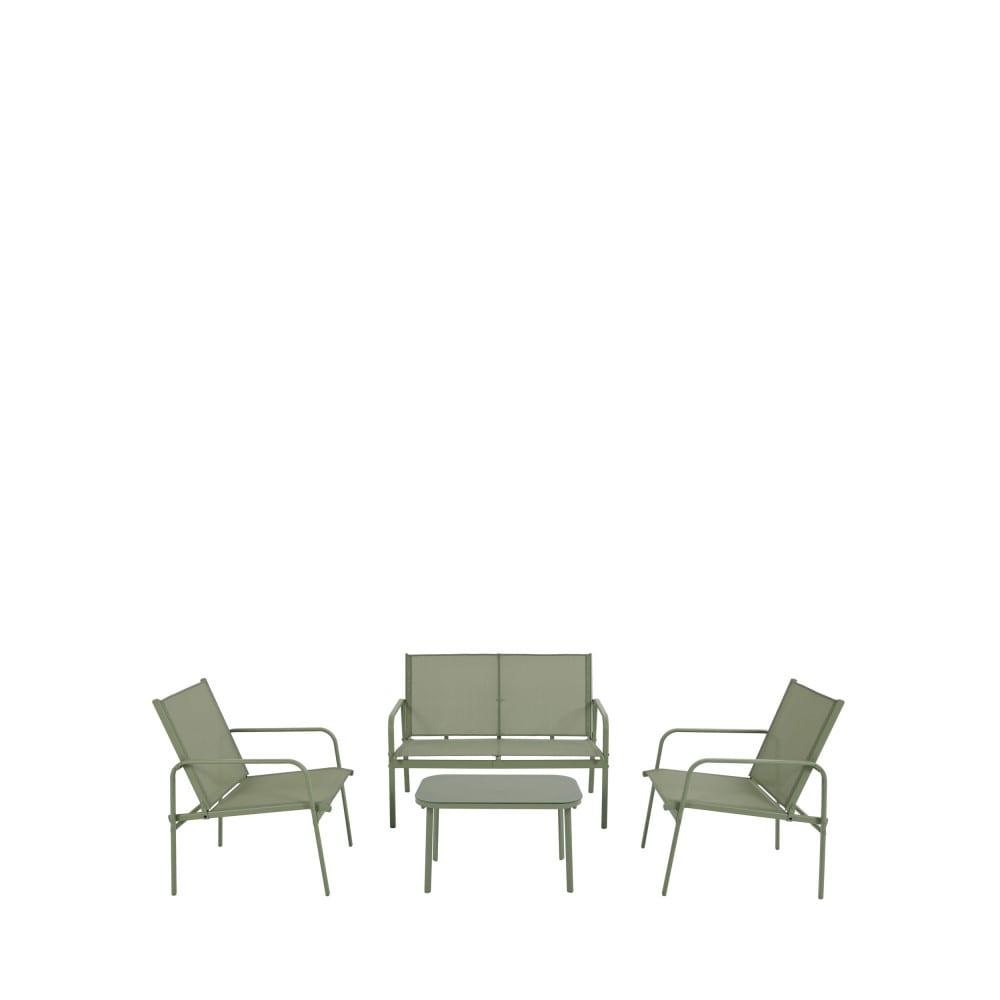 Salon de jardin 4 places en acier traité et textilène - Vert