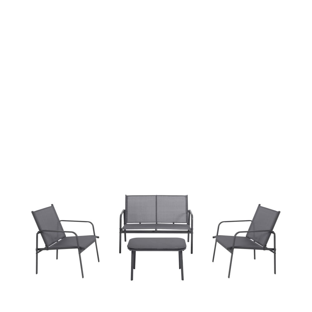 Salon de jardin 4 places en acier traité et textilène - Gris foncé