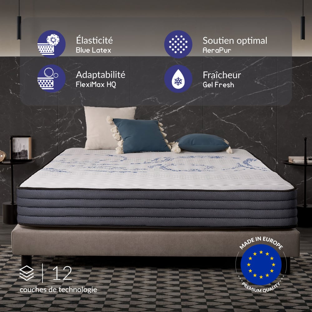 Matratze 180x200 cm - 24 cm hoch - HR Viskoseschaum - Blue Latex,
