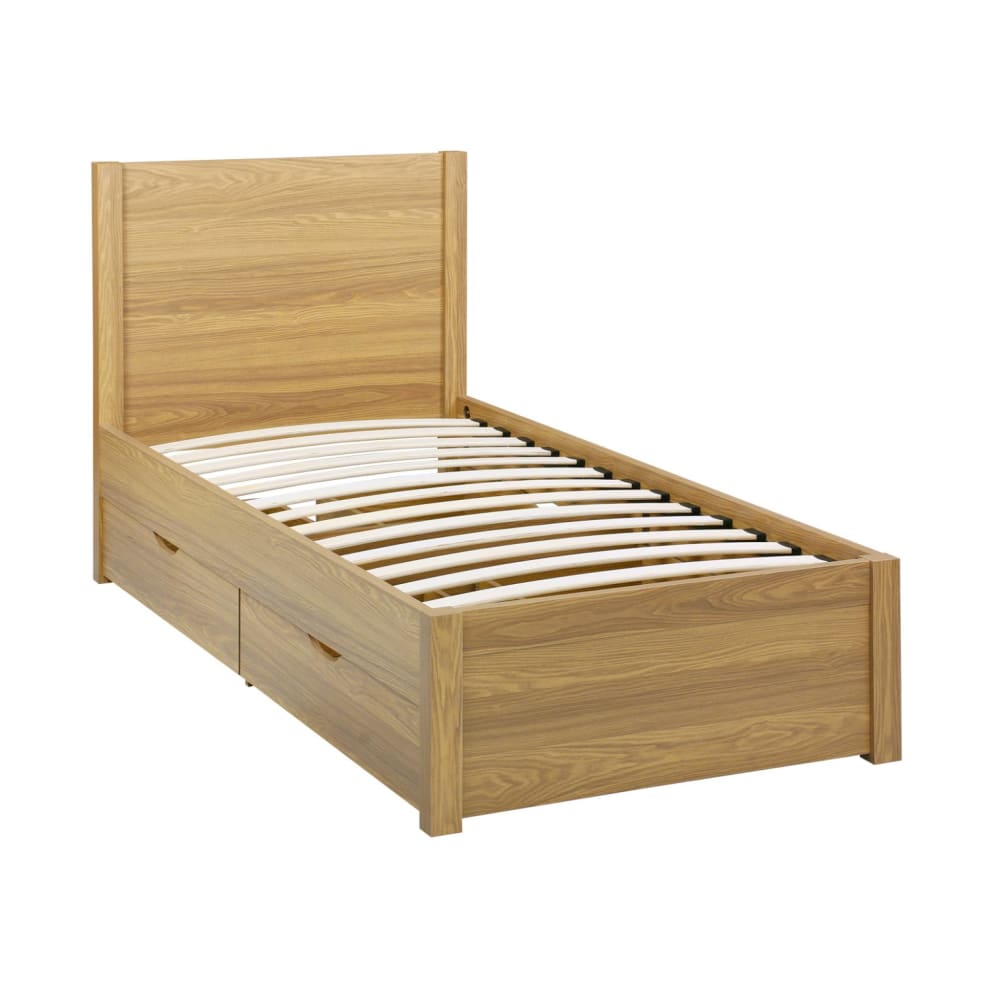 Letto Con Rete A Doghe E Testiera 90X190Cm + 4 Cassetti, Marrone