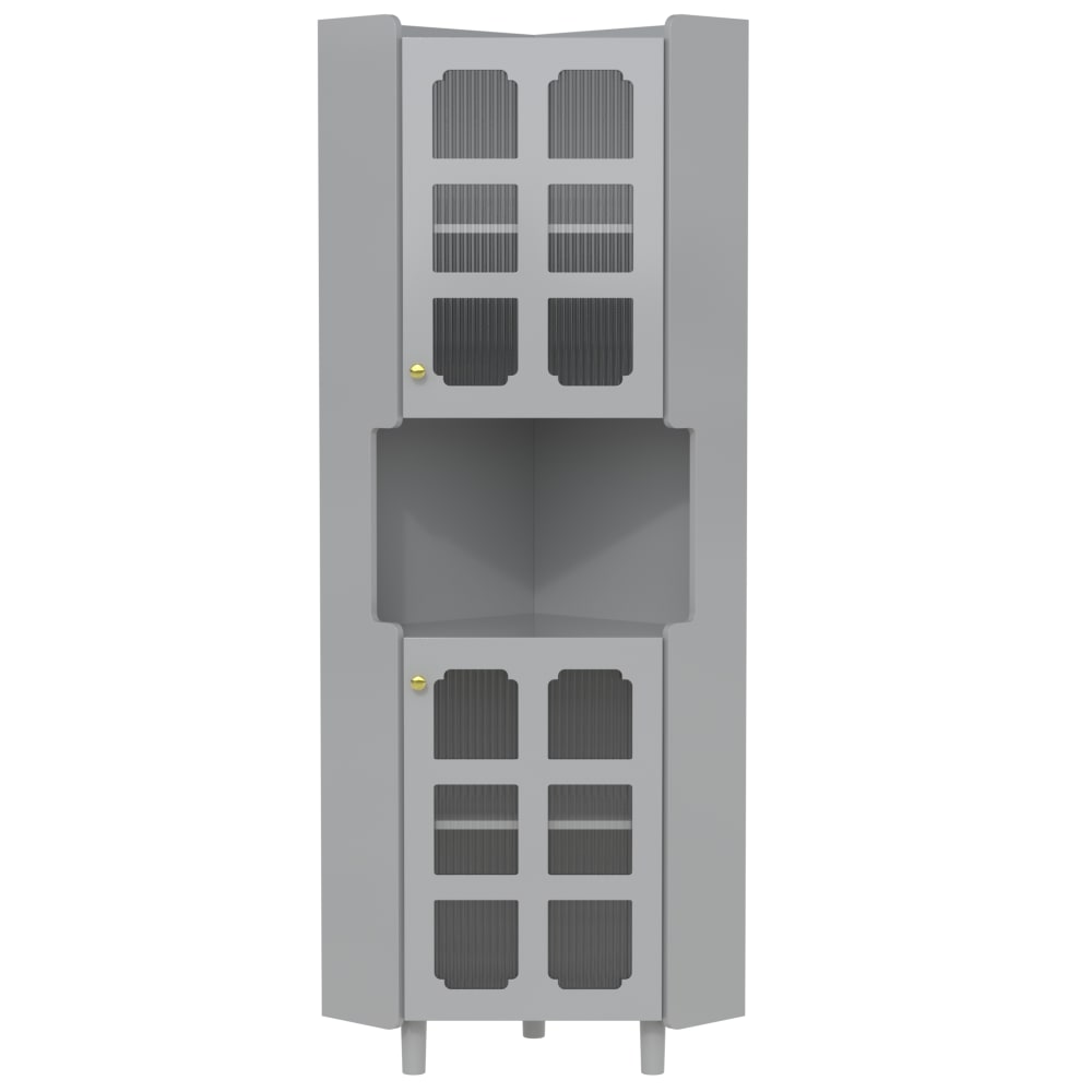 Meuble d’angle gris avec vitrines et éclairage LED