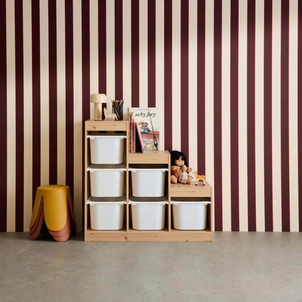 Meuble de rangement enfant escalier 6 bacs décor bois naturel