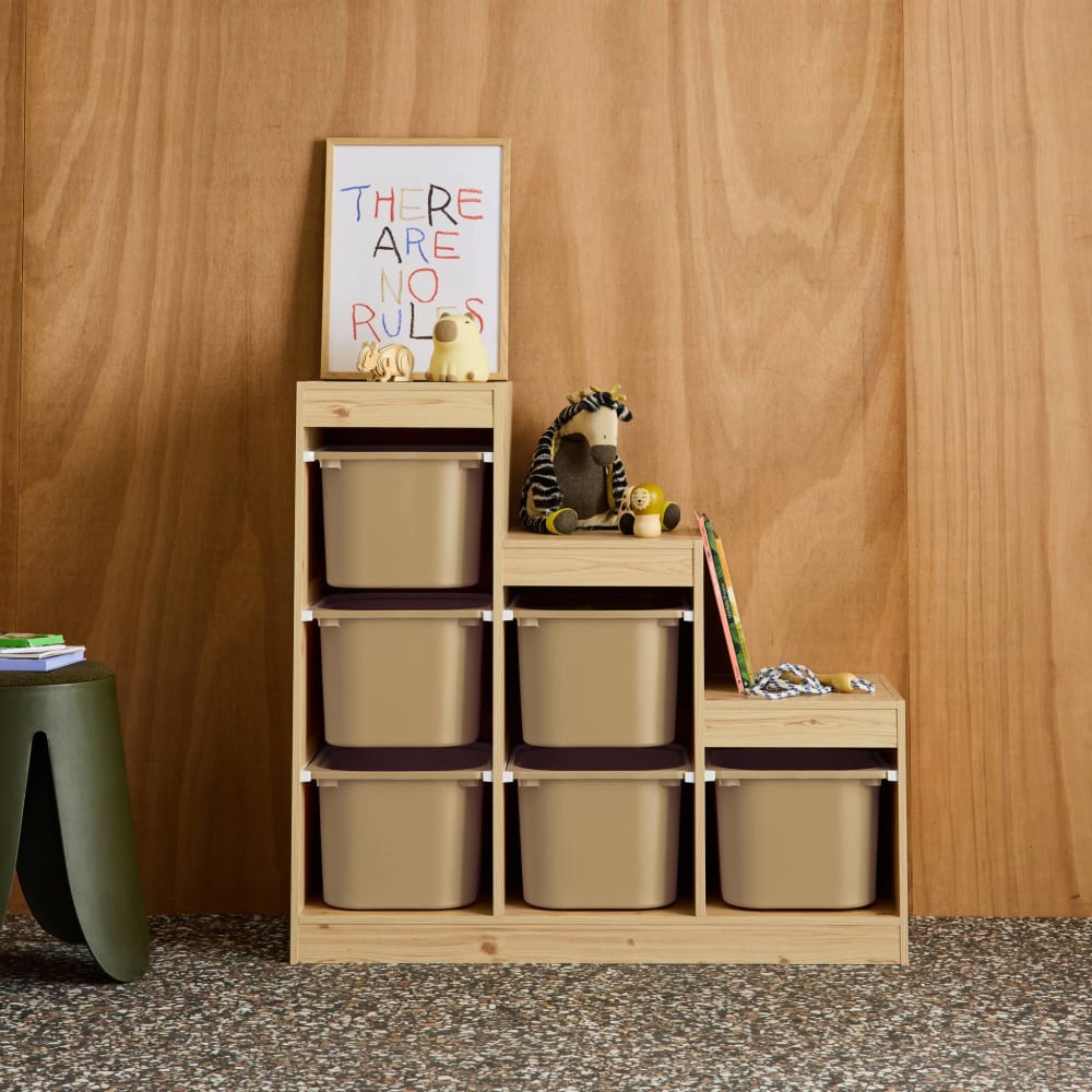 Meuble de rangement enfant escalier 6 bacs naturel et beige