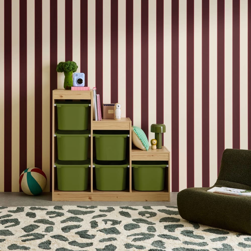 Meuble de rangement enfant escalier 6 bacs naturel et kaki