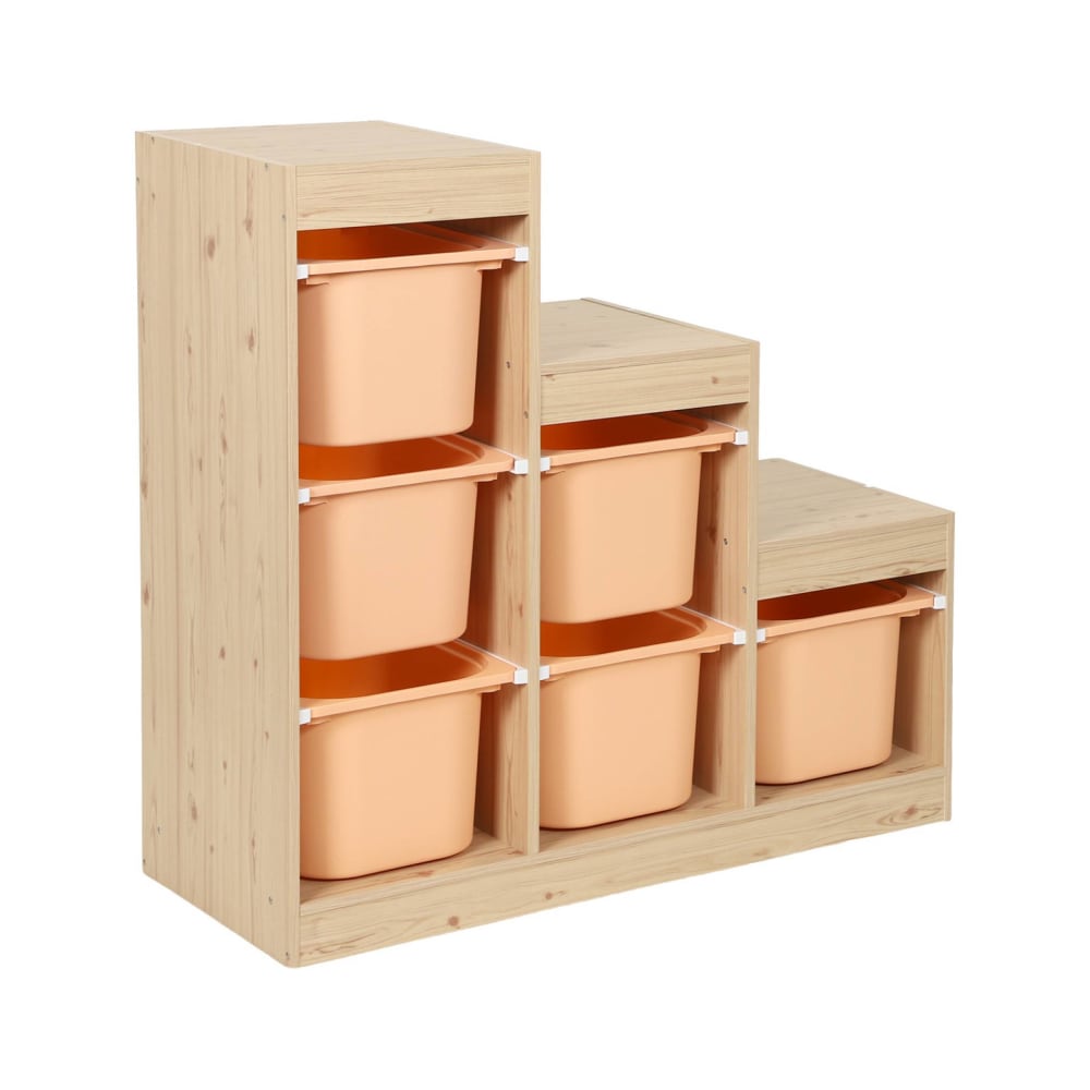 Meuble de rangement enfant escalier 6 bacs naturel et pêche (sweeek) - Image 1