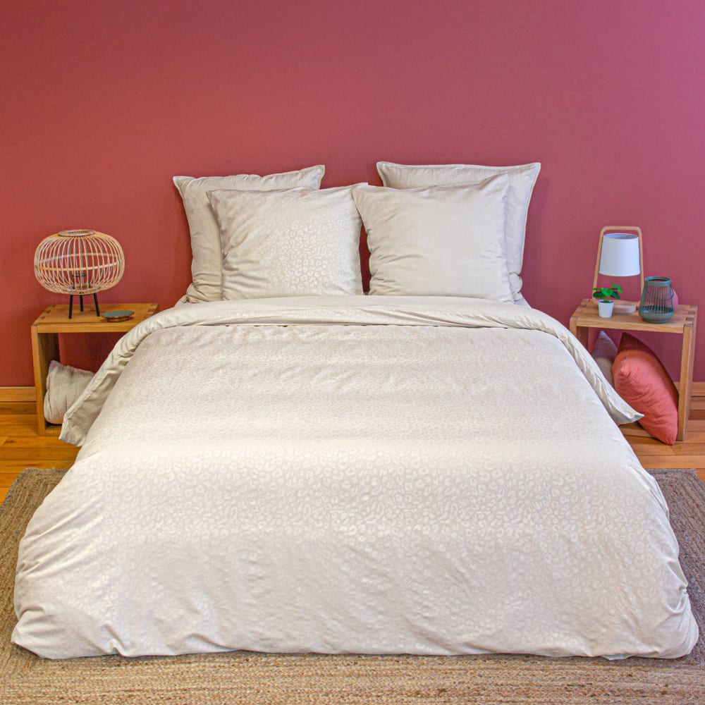 Parure de lit polyester réversible léopard greige 240x220cm