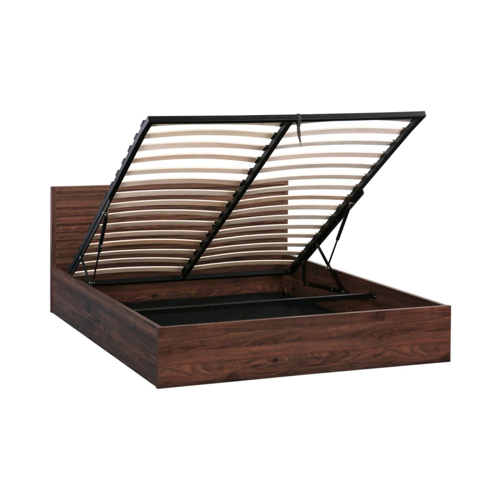 Lit coffre tête de lit 160x200cm décor bois noyer