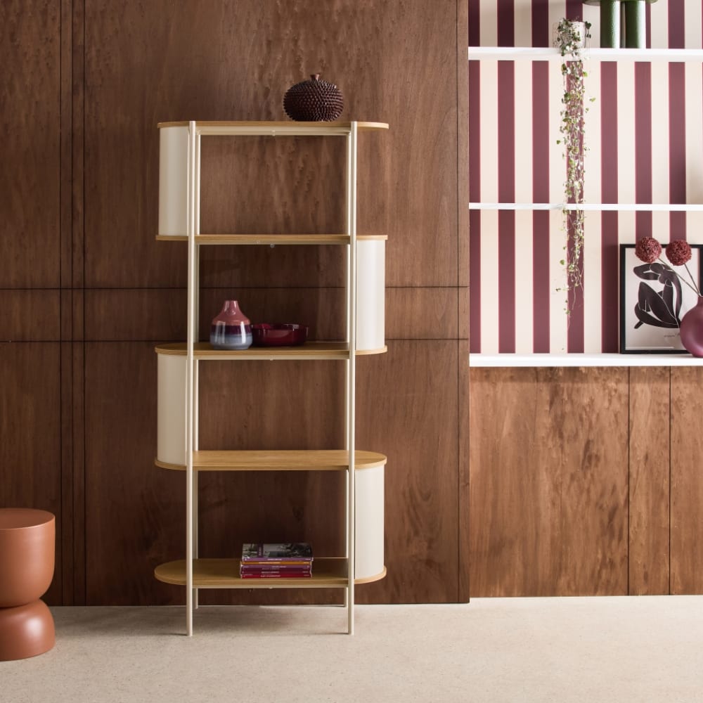 sweeek Bücherregal Metall mit Holzdekor, 5 Ebenen, beige style modern - Spanplatte