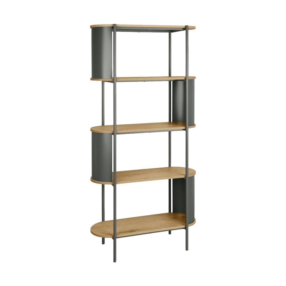 Bibliothèque métal courbé et décor bois 5 niveaux vert