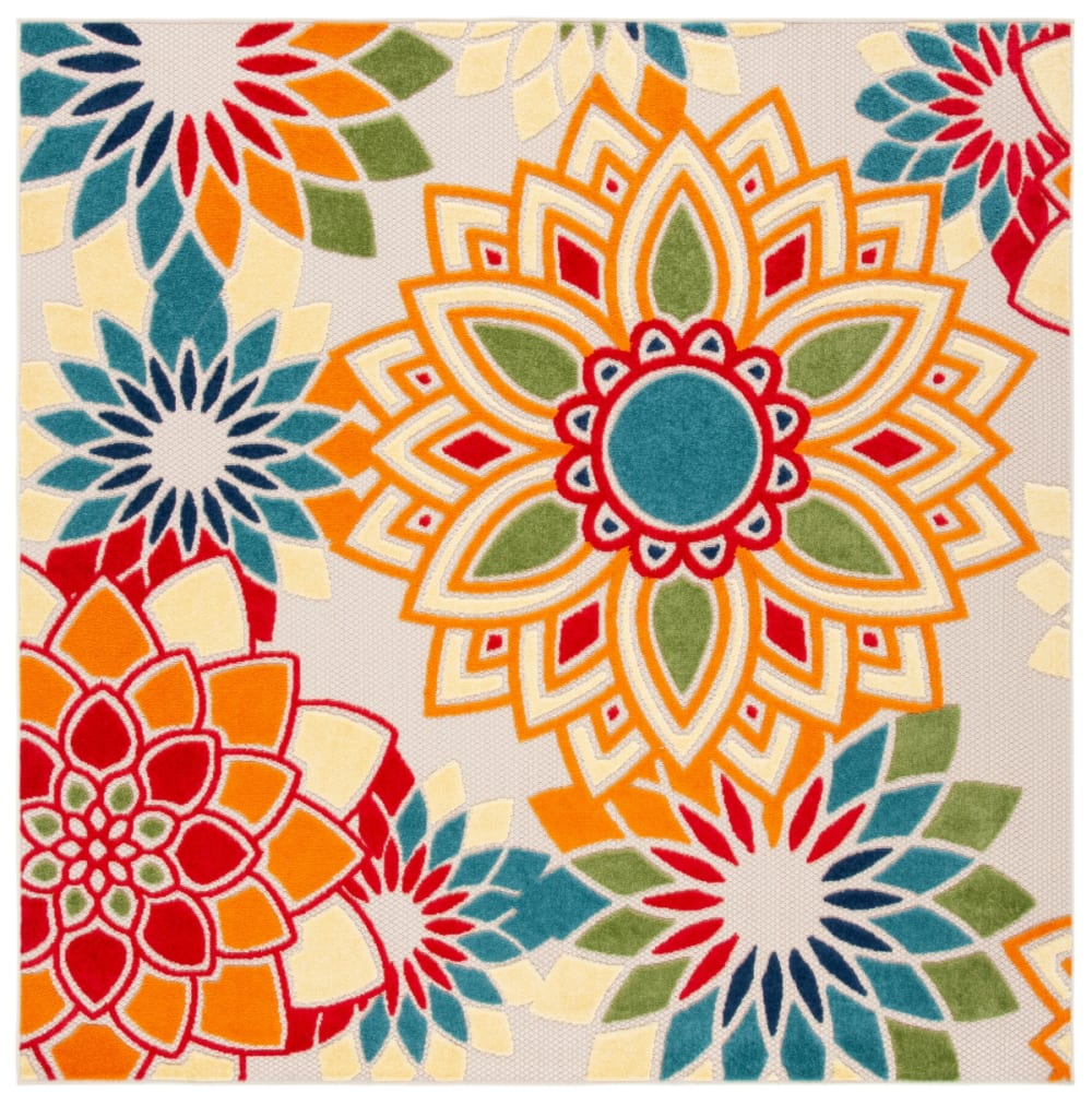 Tapis moderne en polypropylène blanc/orange, 160 x 160 cm