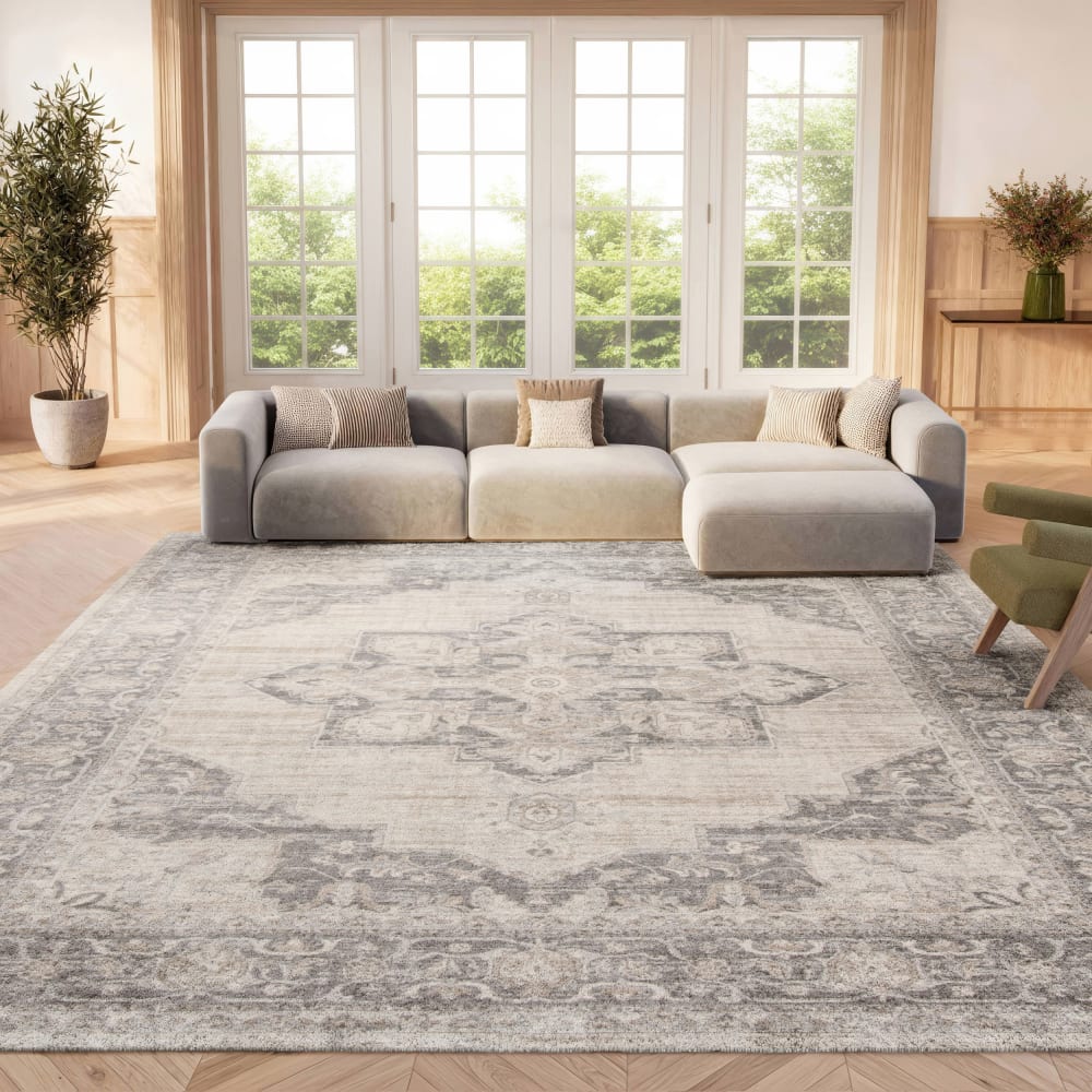Tapis de transition en polypropylène beige/gris, 274 x 366 cm — vue 3