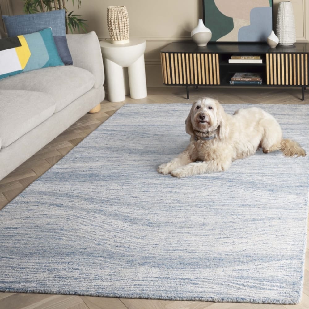 Tapis moderne contemporain en laine bleu/blanc, 152 x 244 cm — vue 3
