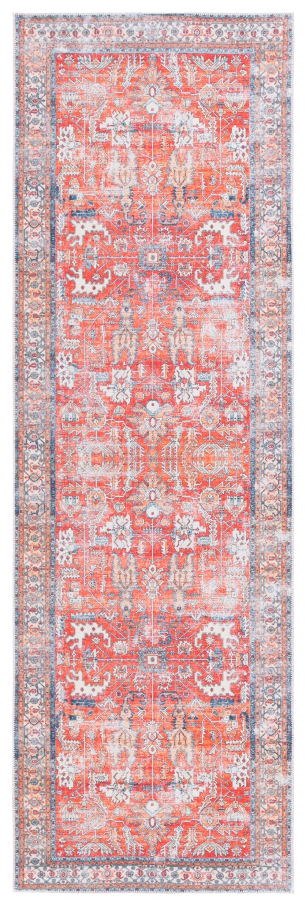Tapis traditionnel en polyester orange/bleu, 76 x 183 cm