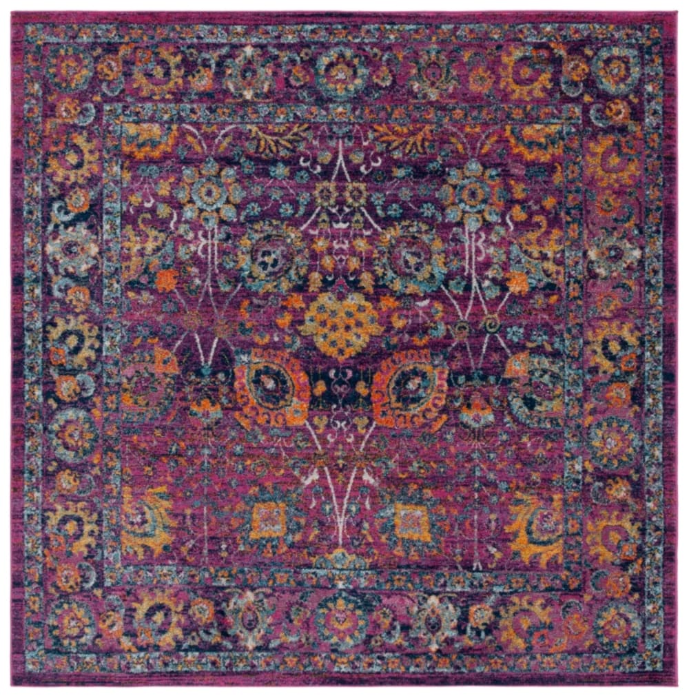 Tapis traditionnel en polypropylène rose/multicolore, 201 x 201 cm