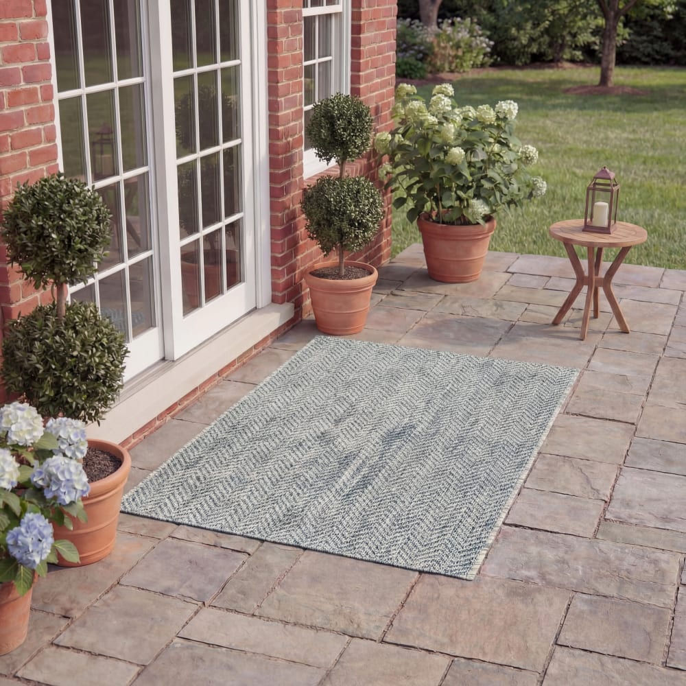 Tapis contemporain en polypropylène gris/bleu, 61 x 109 cm — vue 3