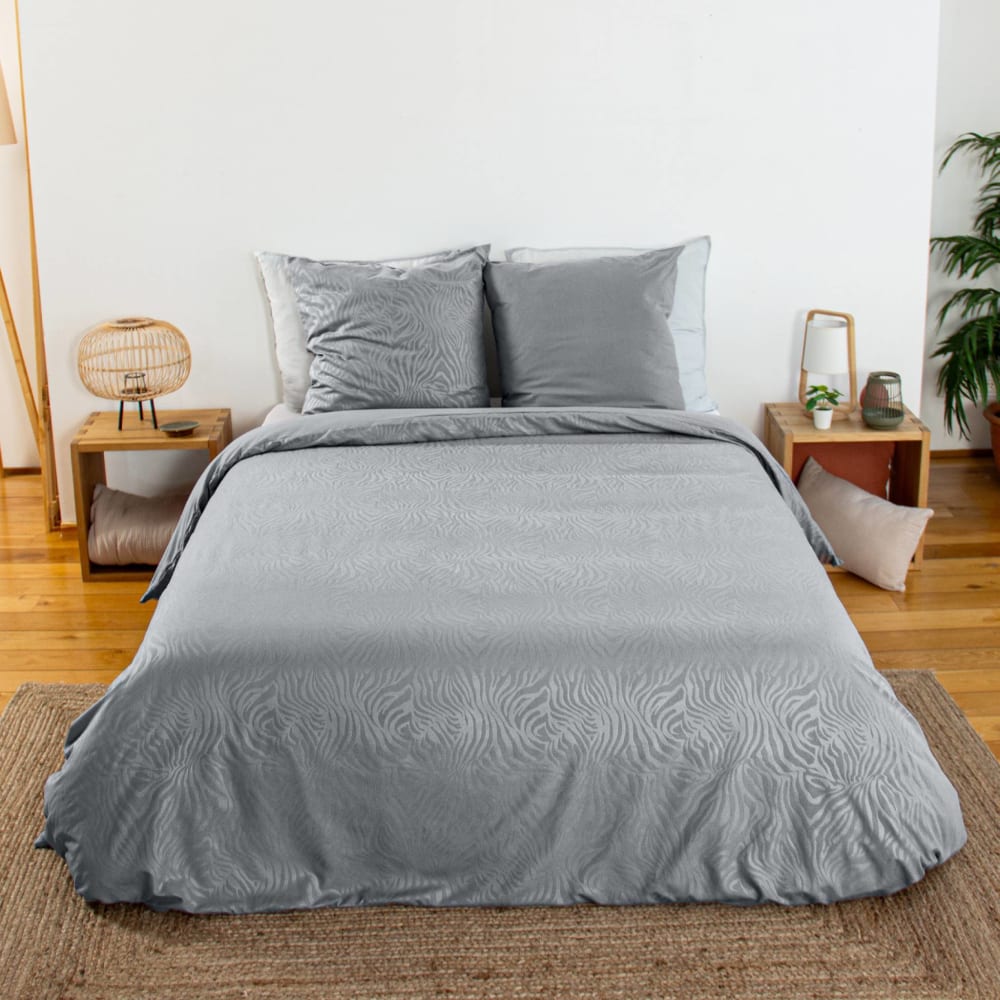 Parure de lit polyester réversible zèbre gris 240x220cm
