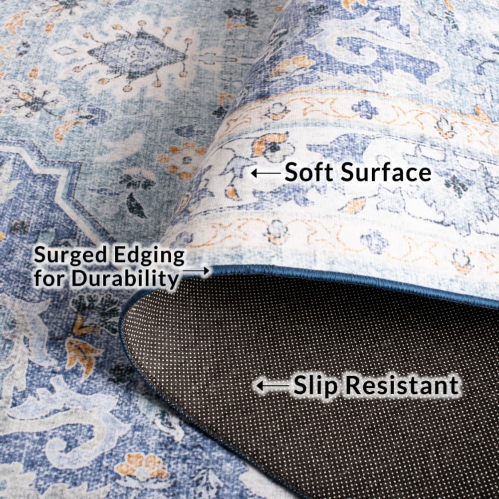 Tapis traditionnel en polyester bleu, 91 x 152 cm — vue 3