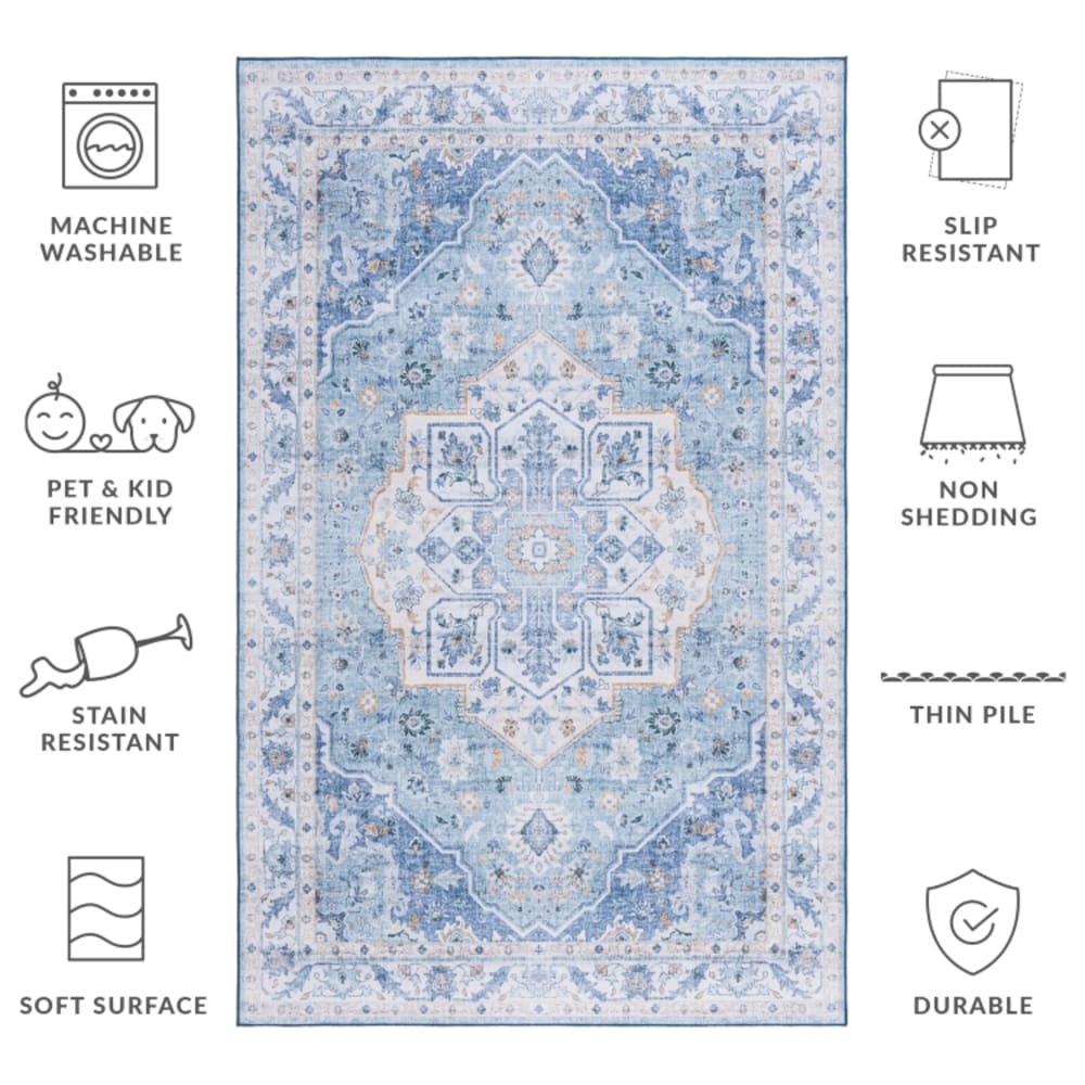 Tapis traditionnel en polyester bleu, 91 x 152 cm — vue 4