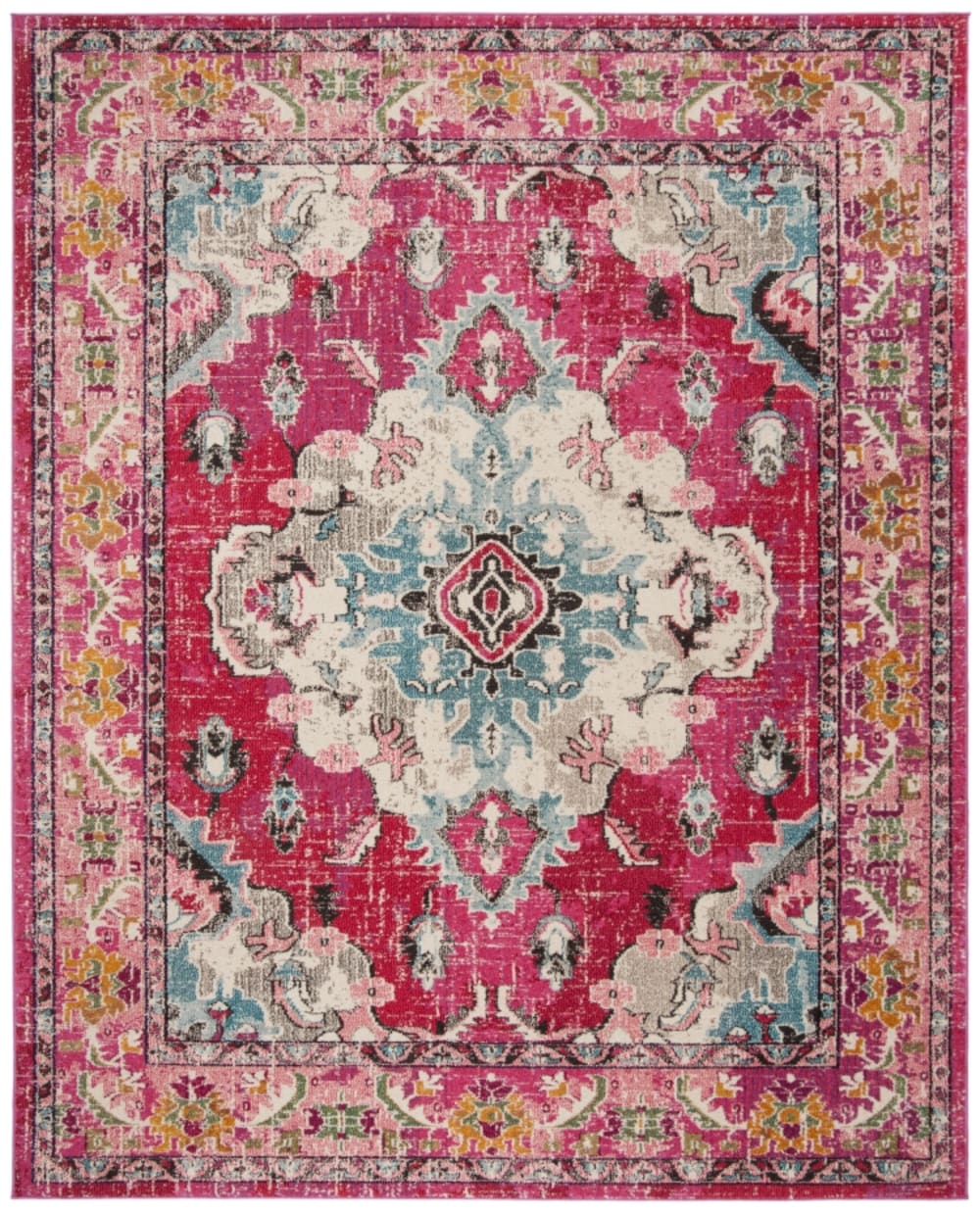 Tapis bohème chic en polypropylène rose/multicolore, 235 x 305 cm