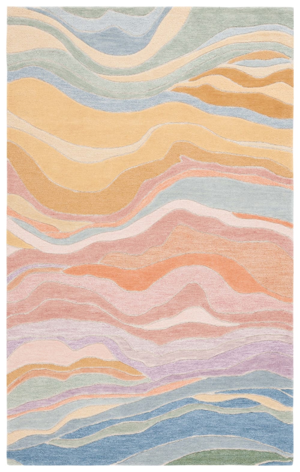 Tapis laine/cotton bleu/rose poudré 183 x 274 cm