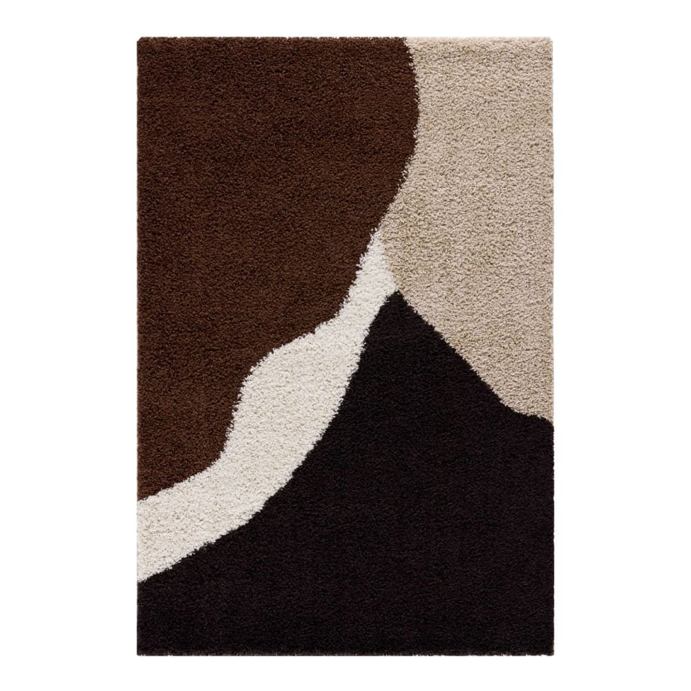 Tapis intérieur shaggy motifs géométriques beige, marron, noir 120 x