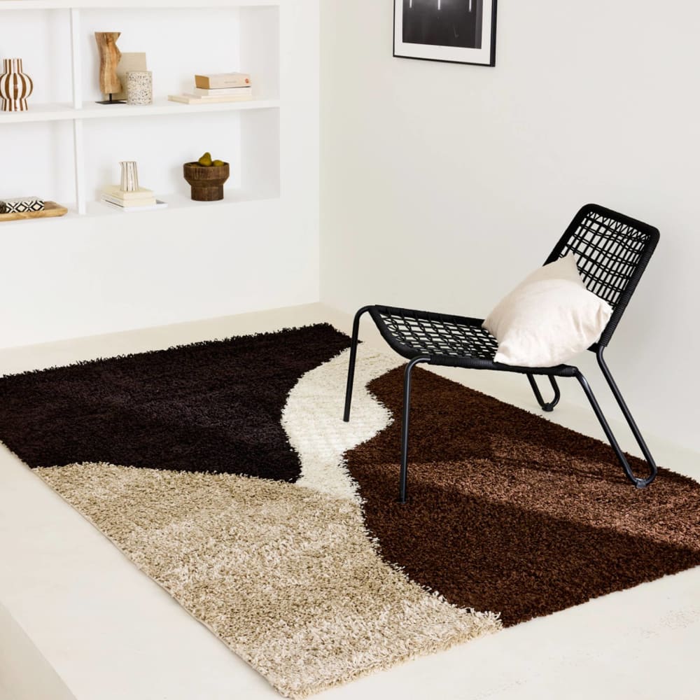 Tapis intérieur shaggy motifs géométriques beige, marron, noir 120 x — vue 4