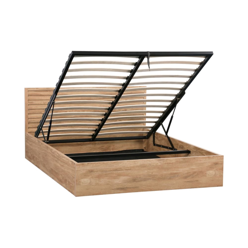 Lit coffre tête de lit 140x190cm décor bois naturel