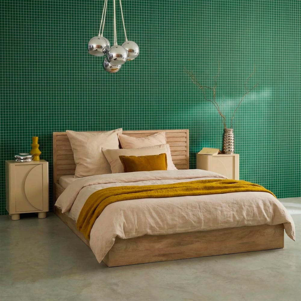 Lit coffre tête de lit 140x190cm décor bois naturel