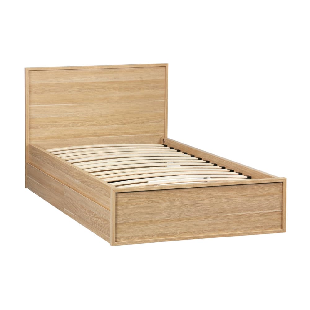 Lit avec sommier à lattes et tête de lit 90 x 190cm  2 tiroirs naturel