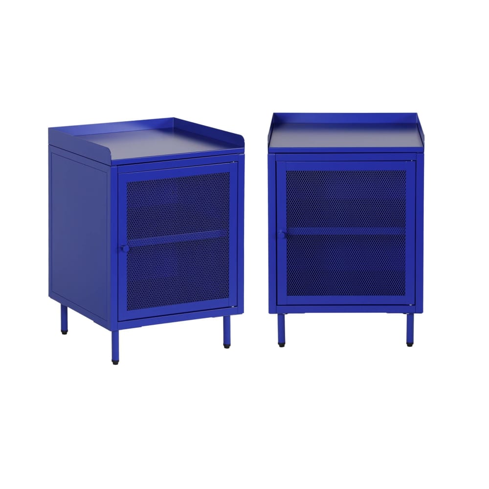 Table de chevet industrielle métal bleu 1 porte grillagée (lot de 2)