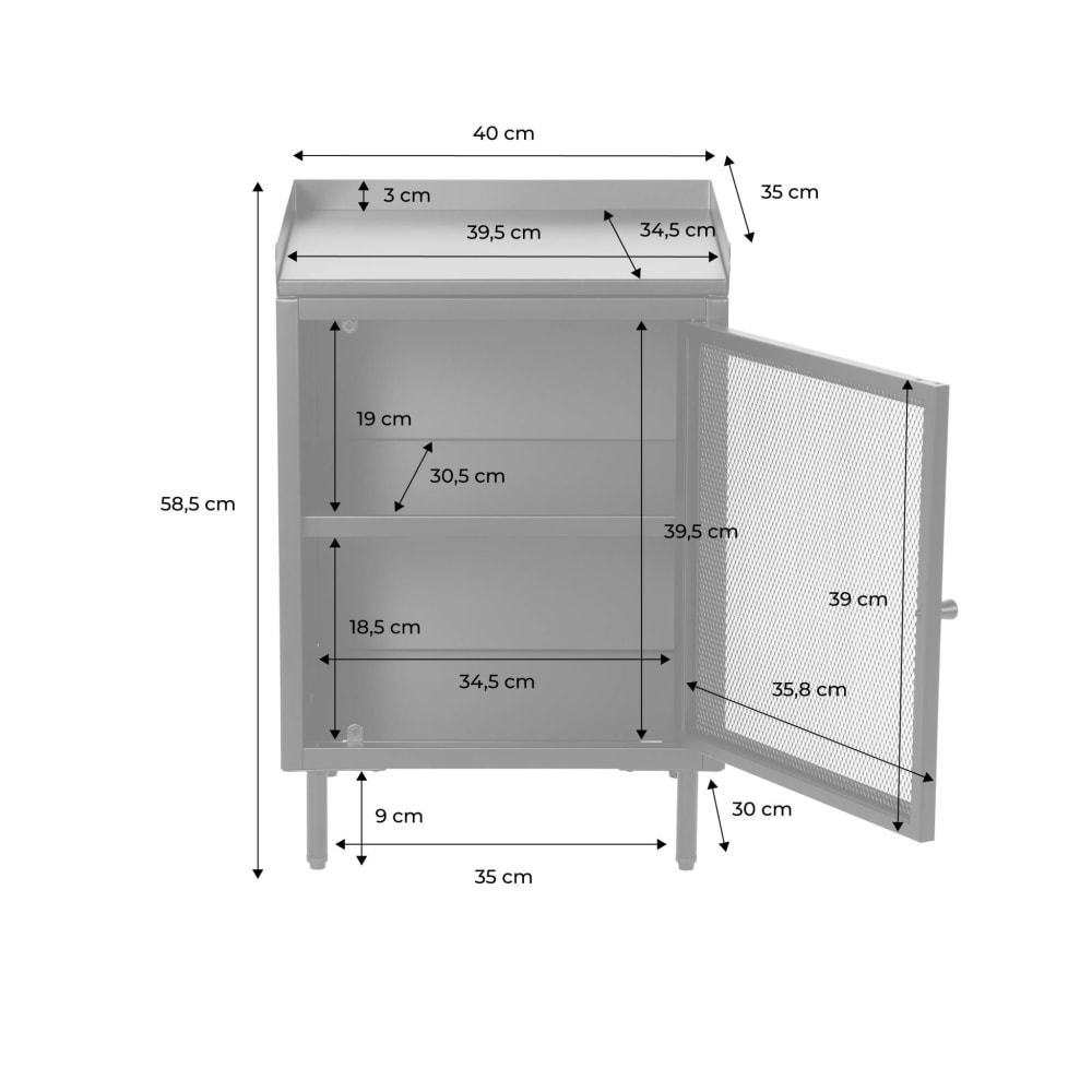 Table de chevet industrielle métal bleu 1 porte grillagée (lot de 2)
