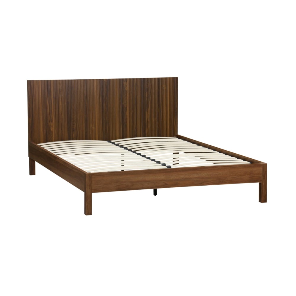 Lit avec sommier à lattes et tête de lit 160x200cm noyer