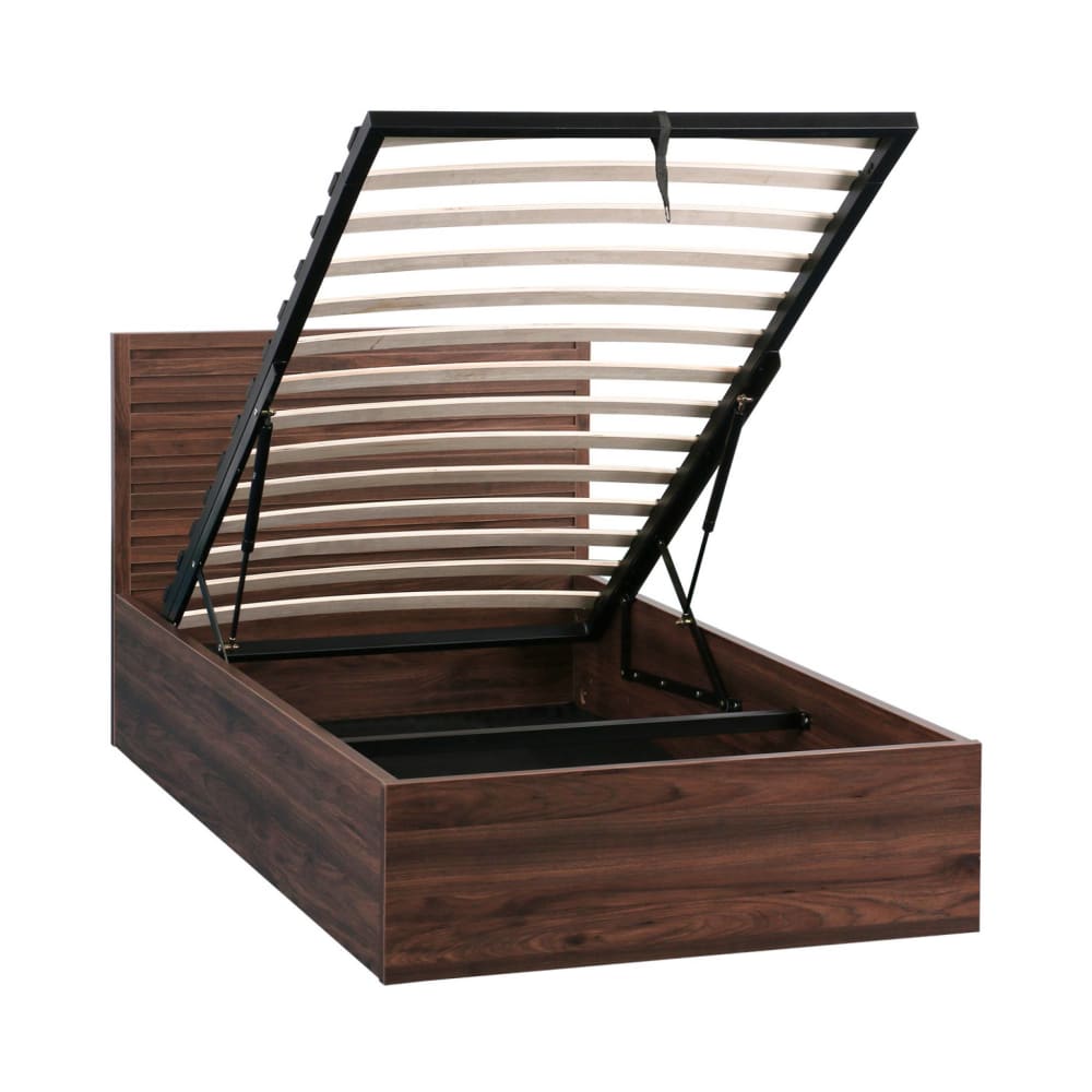 Lit coffre tête de lit 90x190cm décor bois noyer