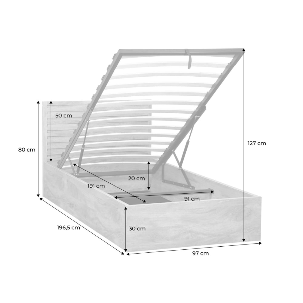 Lit coffre tête de lit 90x190cm décor bois noyer