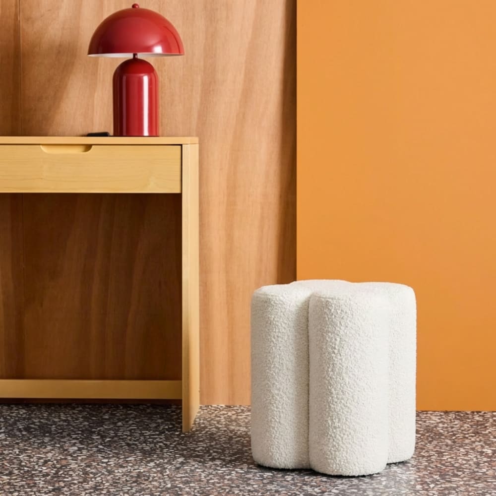 Pouf tabouret trèfle bouclette blanc d38 x h 40cm