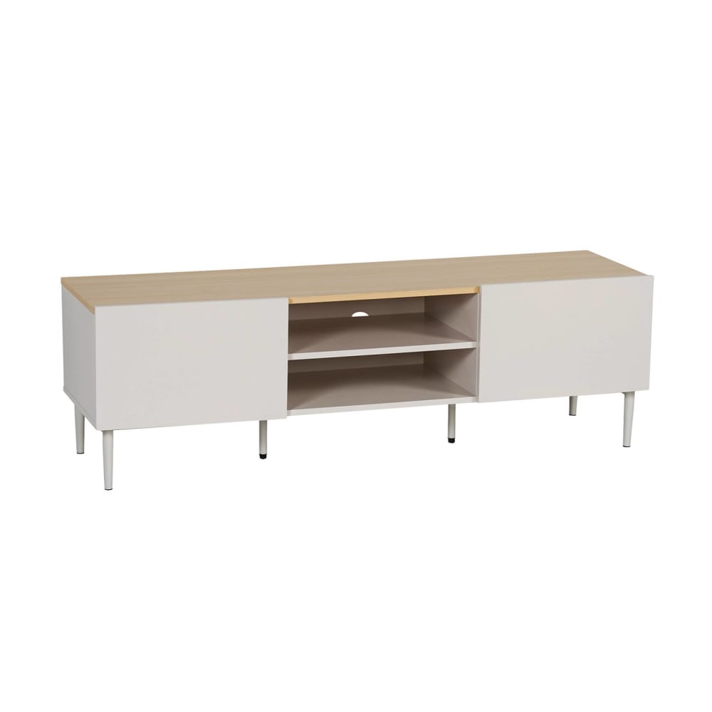 Mobile Tv In Metallo E Decorazione In Legno 2 Ante, 140Cm, Beige