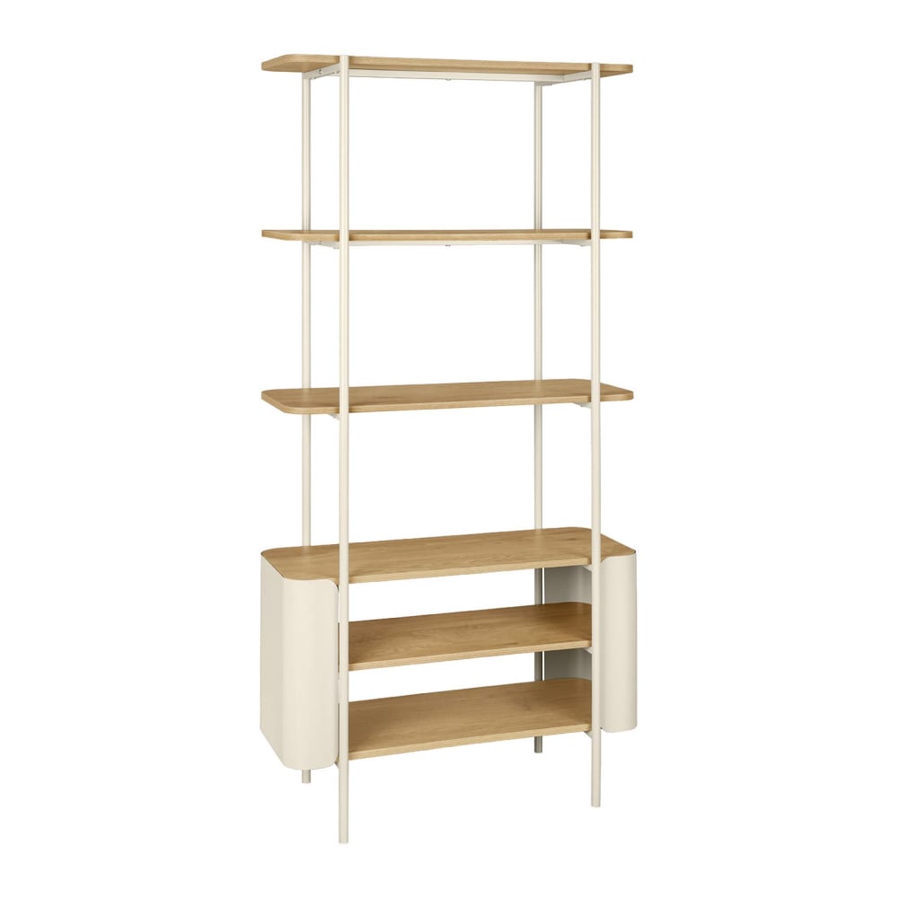 Bibliothèque métal courbé et décor bois 6 niveaux beige