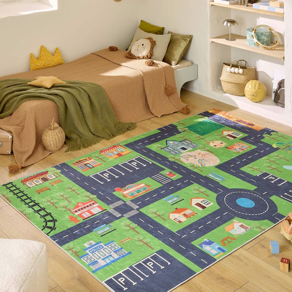 sweeek Kinderteppich für Indoor mit Straßen-Druck 160 x 230 cm GRÜN PES - POLYESTER Kinder