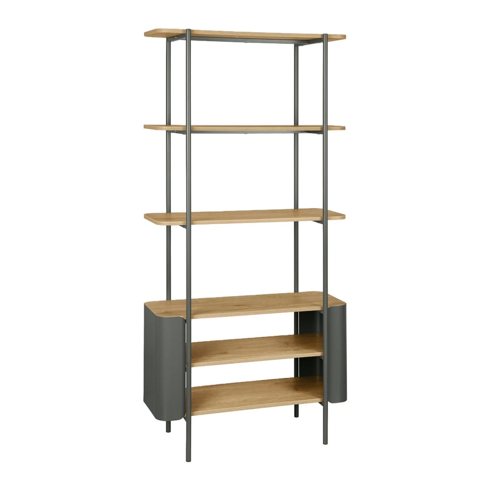 Bibliothèque métal courbé et décor bois 6 niveaux vert