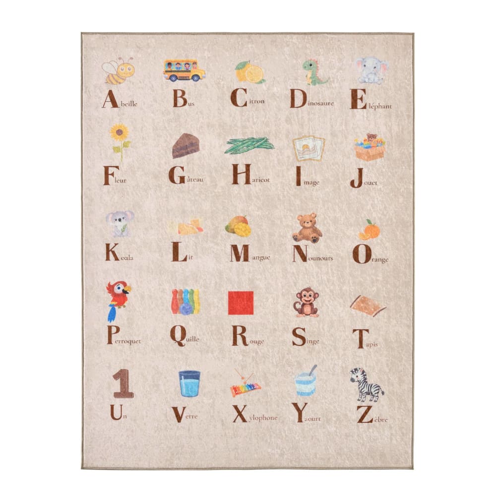Tapis éducatif intérieur enfant beige imprimé abécédaire 120 x 160 cm