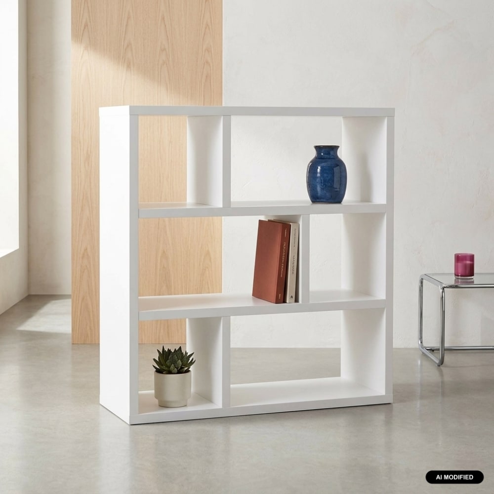 sweeek Asymmetrisches Regal mit 6 Stauräumen, Holz-Optik weiß style modern - Spanplatte