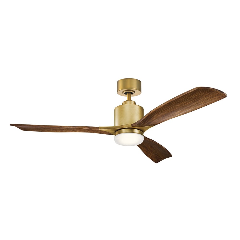 Ventilateur de plafond LED 132 cm acier et bois laiton