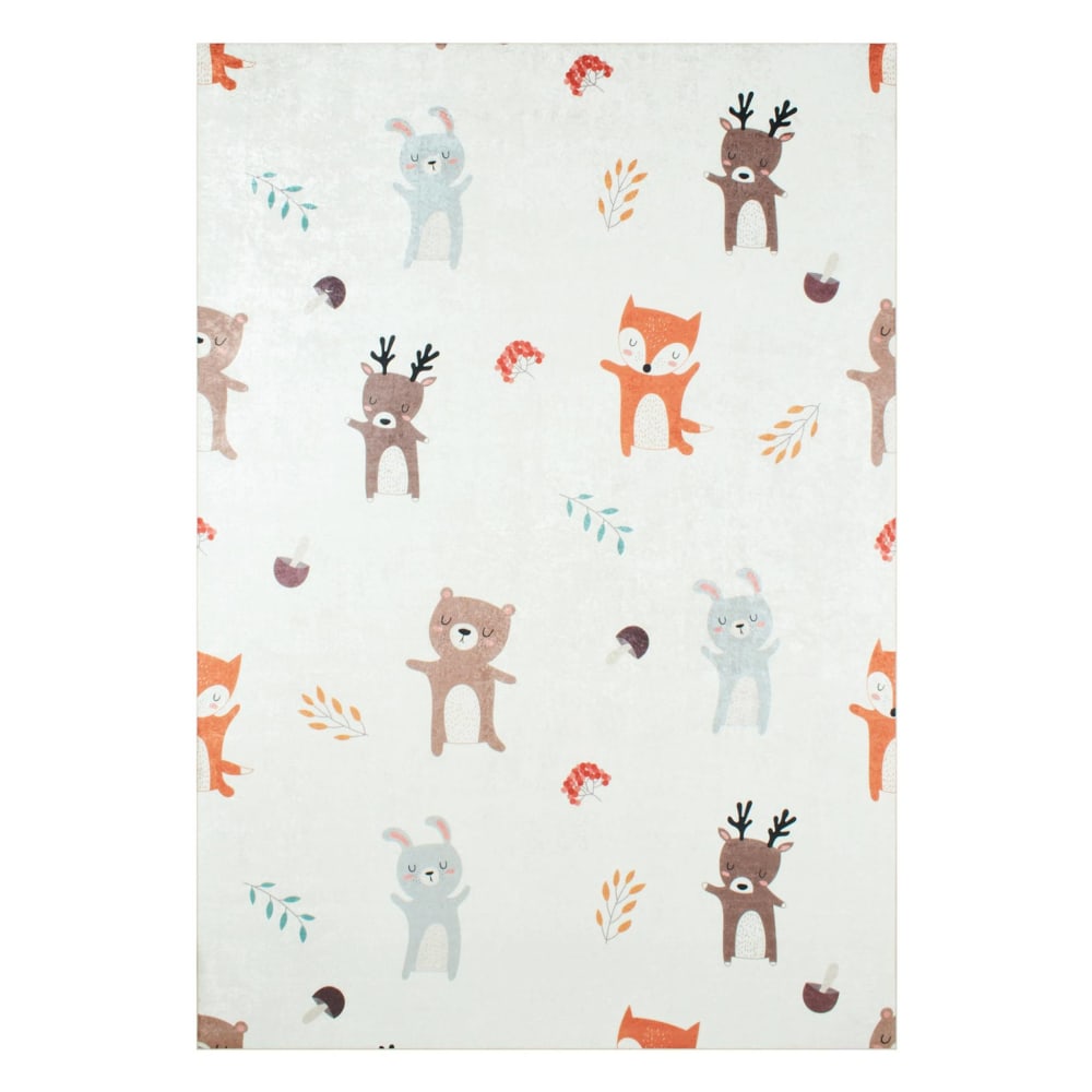 Tapis intérieur enfant blanc imprimé animaux 120 x 160 cm
