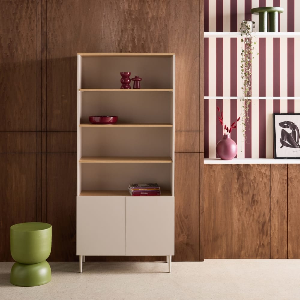 sweeek Regal, Metallbibliothek und Holzdekor in beige und naturfarben style modern - Metall