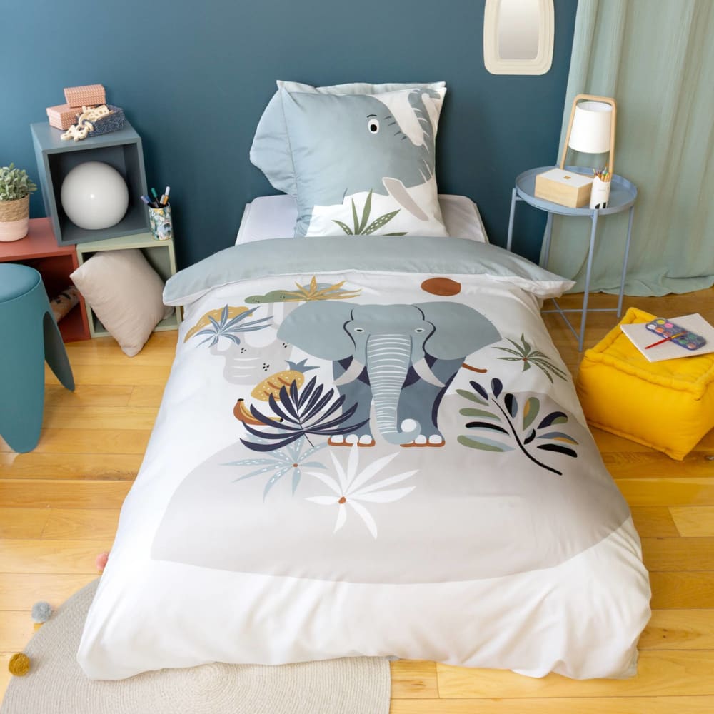 Parure de lit microfibre réversible éléphant 140x200cm