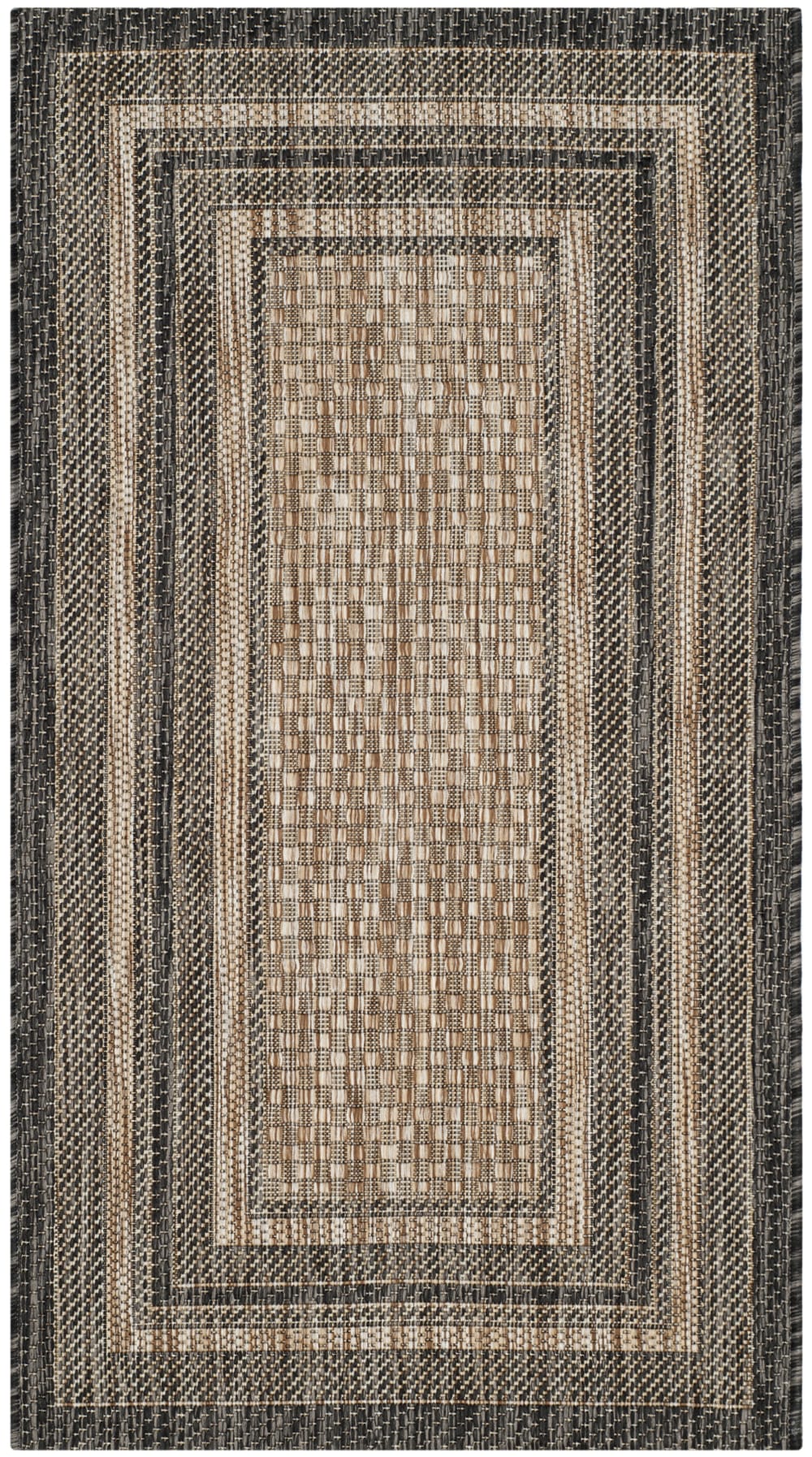 Tapis géométrique en polypropylène beige/noir, 61 x 109 cm